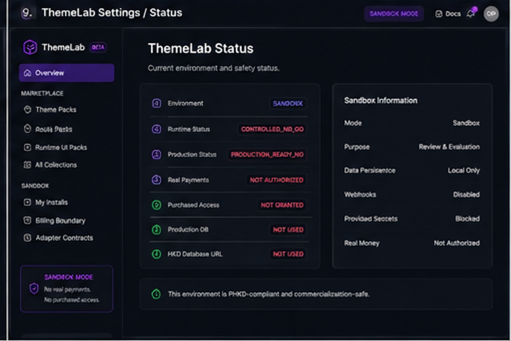 ThemeLab Settings / Status